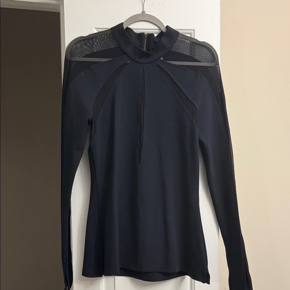 Black Long Sleeve Sheer-Accent Women's Top
